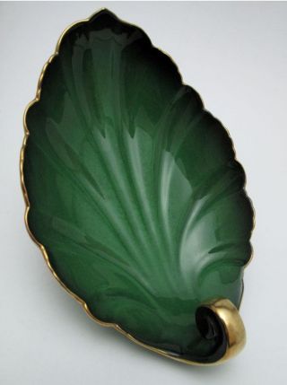 Vintage Carlton Ware Vert Royale Green Leaf Shaped Bowl With Label
