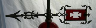 Vintage Antique Weather Vane Lightning Rod Directional Arrow w/Red Glass - 3