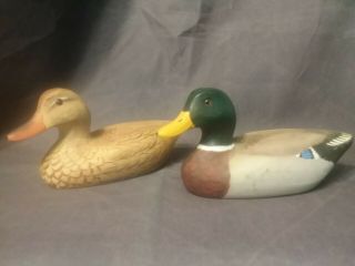 Vtg Hand Carved Hand Painted Ducks Nc Artists Corbin 1992