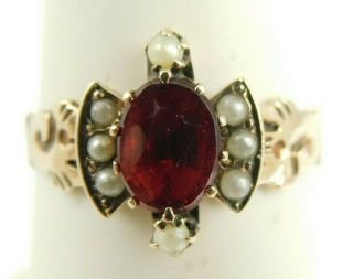 Antique 10k Yellow Gold 1.  00ct Garnet Seed Pearl Accent Ring 2.  1 Grams Size 7.  5