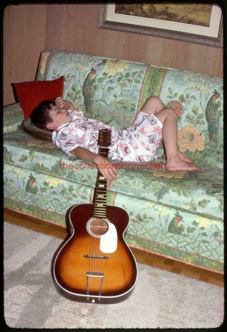Vtg 1980 35mm Slide Adorable Little Boy Guitar Hero Asleep Dreaming Of Nashville