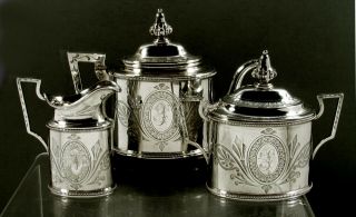 William Gale & Son.  Sterling Tea Set 1862 - Hand Decorated