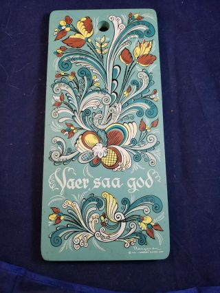 Vtg Berggren Swedish Cutting Board Wood Vaer Saa God Floral Wooden Blue Decor