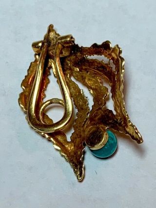 Antique 14k Gold Art Nouveau Turquoise Dress Fur Clip Make a Pendant 2