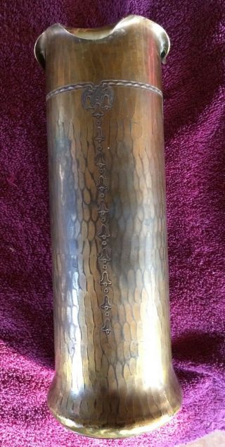 Rare Old Arts & Crafts Roycroft Signed Hammered Copper Vase 9” Tall 2