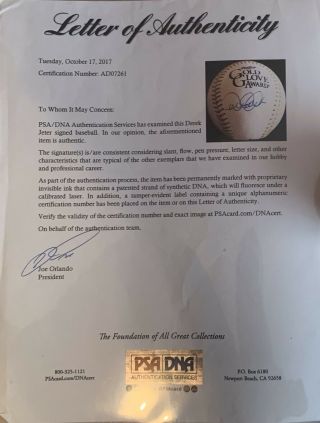 Derek Jeter signed Gold Glove autographed Baseball with PSA LOA York Yankees 2