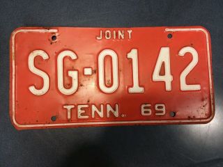 Vintage 1969 Tennessee Joint License Plate Red & White Sg - 0142