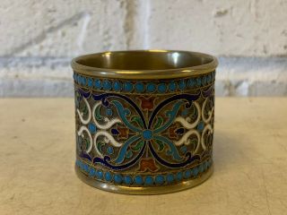 Antique Russian Silver Enamel Napkin Ring W/ Floral Decoration W/ Maker 