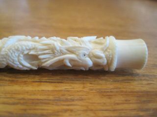 Vintage Cigarette Holder Dragon Bovine Bone Chinese Hand Carved Antique China 2