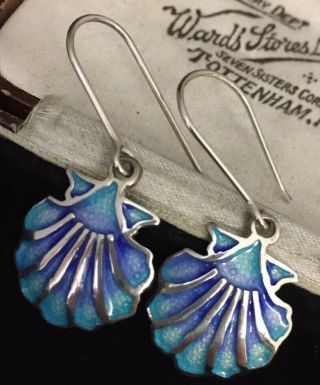Vintage Jewellery Stunning Sterling Silver & Enamel Sea Shells Earrings 2