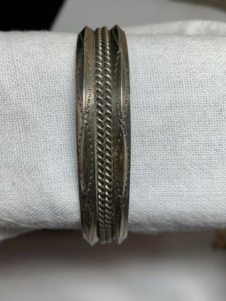 Vintage Sterling Silver Hand Stamped Cuff Bracelet Braided Navajo Signed G?