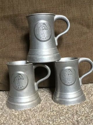 Vintage 3 Wilton Rwp Armetale Pewter Mugs With Horse - Made In Usa