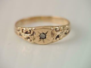 Antique Art Nouveau 10k Rose Gold Rose Cut Diamond Band Ring Childs Size