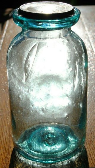 Vintage Wax Sealer Quart Fruit Canning Jar W/ Lid Hundreds Of Bubbles Mold 3