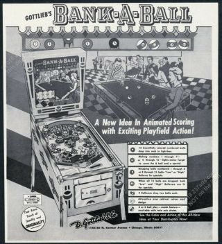 1965 Gottlieb Bank A Ball Pinball Machine Photo Vintage Trade Print Ad