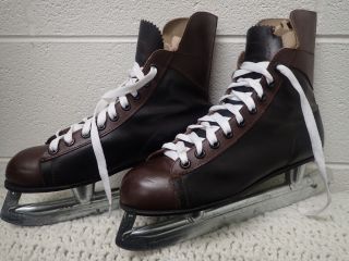 Vintage Black And Brown Leather Ice Skates For Decoration
