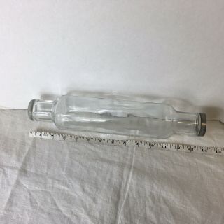Vintage Antique Glass Rolling Pin With Metal Lid 14 Inches Clear Roll Rite