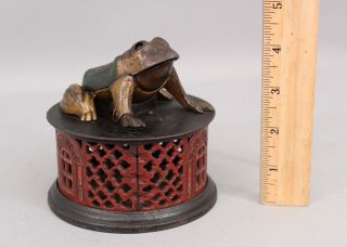 Antique 19thc J&e Stevens Frog On Round Base Cast Iron Mechanical Bank,  Nr