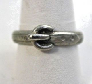 Old Vintage Antique Victorian Sterling Silver Friendship Buckle Ring US Size 9 2