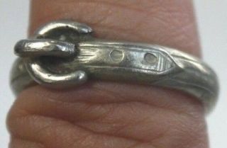 Old Vintage Antique Victorian Sterling Silver Friendship Buckle Ring US Size 9 3