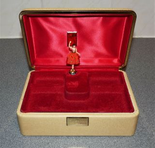 Vintage Wind Up Music Box - Ballerina - Red Velvet Interior Rare