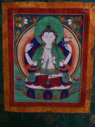 Antique Chinese Tibetan 19t Century Thangka Buddha Bodhisattva On Silk - 12