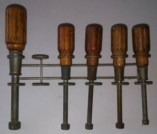 Nut Drivers Set 5 Vintage Spintite Wood Handles 1/2,  3/8,  11/32,  5/16,  1/4 Usa