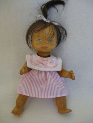 6 " Hand Carved Wood Baby Doll " Becky " 1984 By Suba,  Vintage,  Jointed
