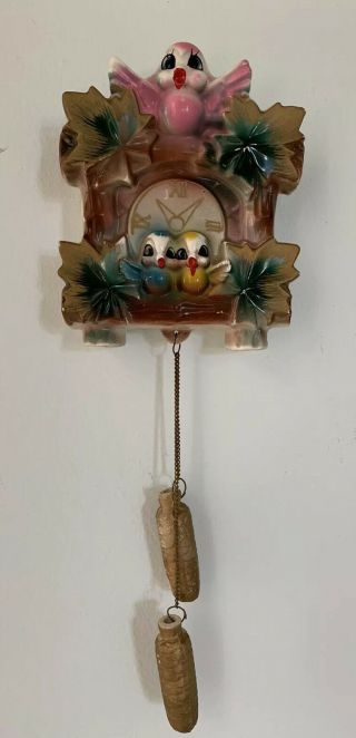 Vintage Bird Nest Cuckoo Clock Planter Wall Pocket Japan