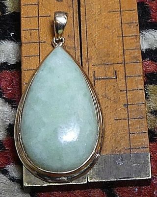 Vintage Chinese Celadon Nephrite Hetian Jade Pendant 14k Bezel