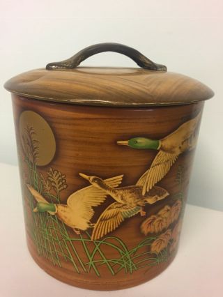 Vintage Metal Canister Biscuit Tin Wild Ducks Made In England Collectable