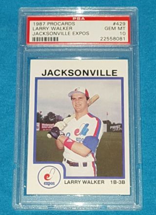 Larry Walker Rookie Rc 1987 Procards 429 Jacksonville Expos Minor League Psa 10
