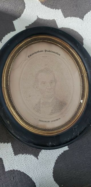 Antique 1900 Abraham Lincoln Photograph Portrait Wood Oval Frame Vtg President