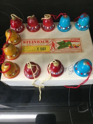 Steinbach Germany Bell Christmas Wooden Wood Vintage Ornaments 1970s