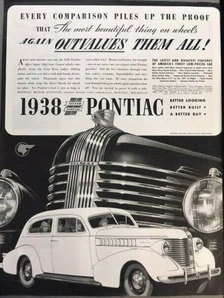 1938 Pontiac Vintage Advertisement Print Art Car Ad Lg60