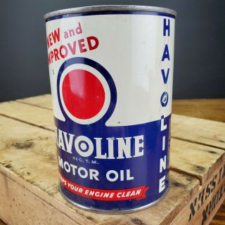 Rare Vintage Texaco Havoline Motor Oil Can Empty Tin Metal Quart
