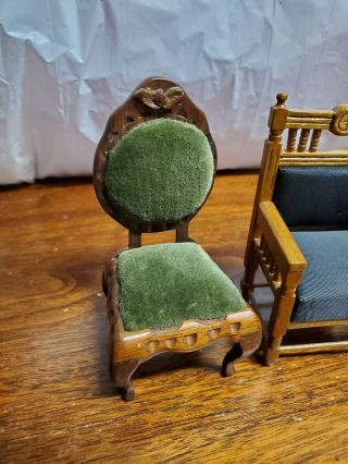 Sonia Messer 2 VINTAGE Miniature Chairs Columbian Carved Mahogany Green and Red 2