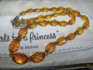 Vintage Art Deco Jewellery Graduating Honey Amber Glass Bead Cocktail Necklace
