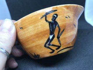 Vintage Australian Pottery Elke Bowl Hand Painted Aboriginal Man & Kangaroo
