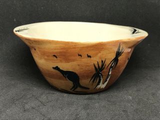 Vintage Australian Pottery ELKE Bowl Hand Painted Aboriginal Man & Kangaroo 2