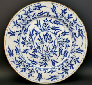 C1750,  Antique 18thc English London Blue & White Hand Painted Delft Mimosa Plate