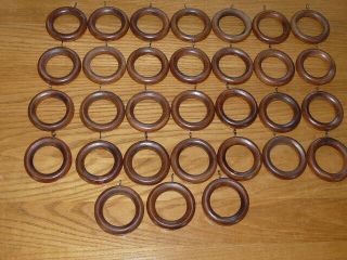 31 Vintage Light Brown Wooden Curtain Rings With Screw Eyes