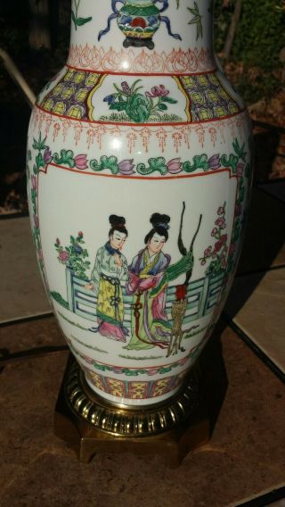 Antique Chinese Porcelain Lamp.  Famille Rose.  Hand Painted.  Beautifully Done.