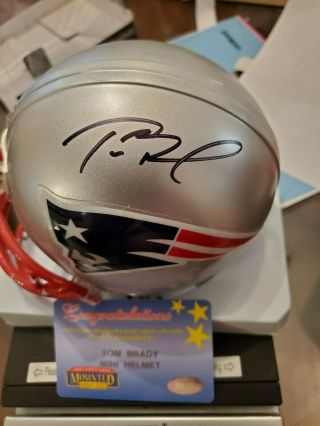 Fantastic Tom Brady Autographed Mini Helmet Mounted Memories Full Signature