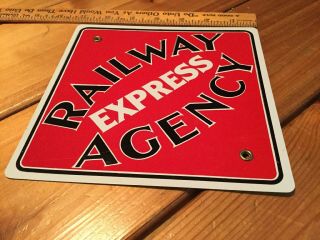 RAILWAY EXPRESS AGENCY Sign 7 X 7 Tin Metal Railroad Train 2
