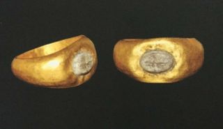 Roman Gold Ring With Hippocampus Intaglio 1st - 3rd Century Ad