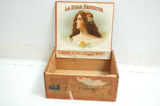 Antique La Rosa Havana Wooden Cigar Box With Inside Labels Old Tax Stamp