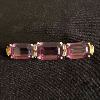 Vintage Christian Dior Gold Tone Purple Long Bar Pin / Brooch Rectangle