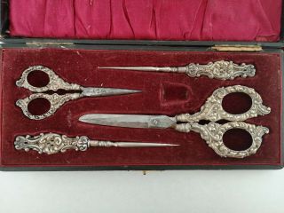 Victorian Sterling Silver Grape Scissors Birmingham Adie & Lovekin Sawing Set