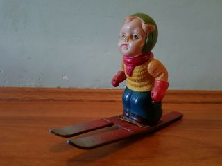 Vintage Occupied Japan Tin Toy.  Celluloid Skier.